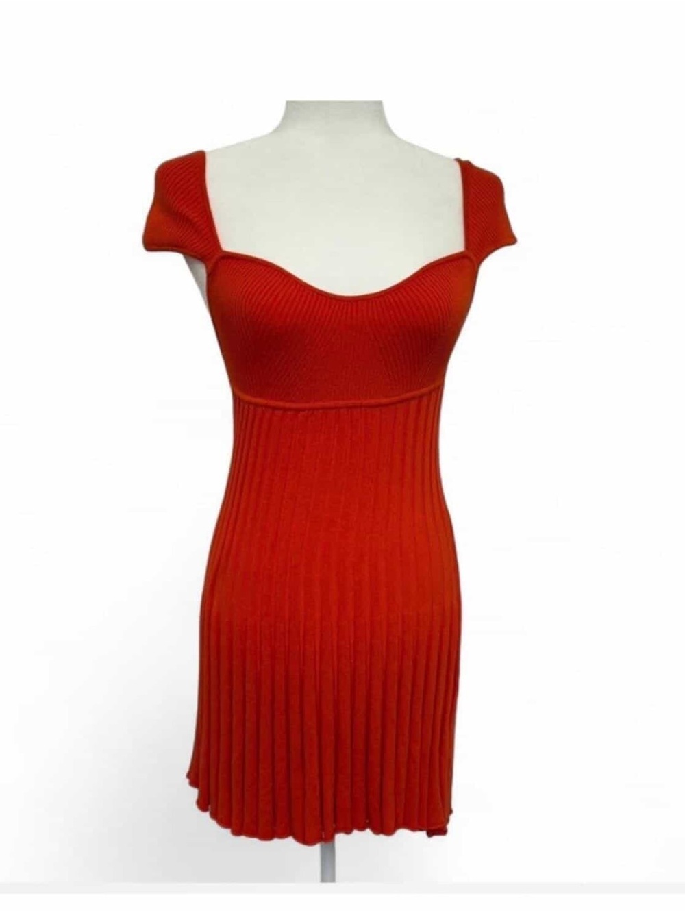 Free People Red Ribbed Sweetheart Cap Sleeve Mini Dress